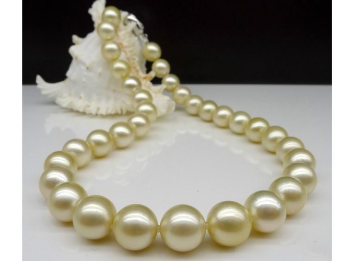11-12 mm Golden South Sea Pearl Necklace 18"