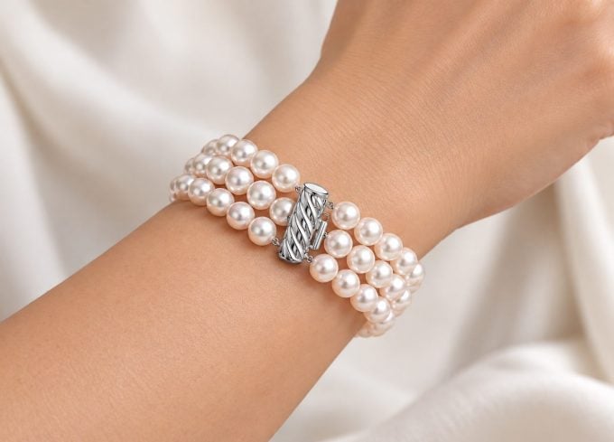 8-8.5 mm Triple Strands White Akoya Pearl Bracelet