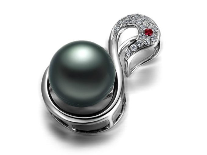 Swan Tahitian Pearl and Diamond Pendant