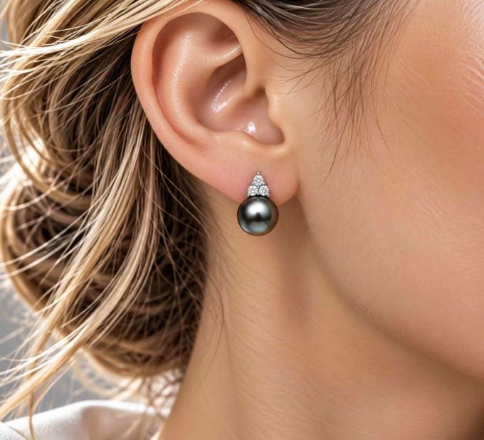 Julia Black Tahitian Pearl and Diamond Earrings