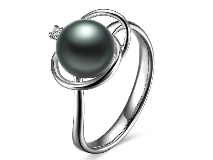 14K Gold Hermance Tahitian Pearl and Diamond Ring