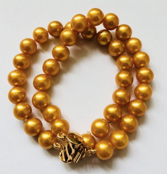 7-7.5 mm Golden Double Strand Akoya Pearl Bracelet