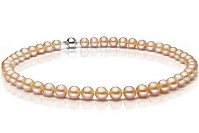 Pink/Peach Freshwater Pearl Necklace 8-9 mm AAA