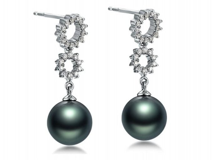 Emeline Tahitian Pearl and Diamond Earrings .50Ct