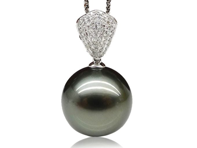 Tabitha Tahitian Pearl and Diamond Pendant .36CT