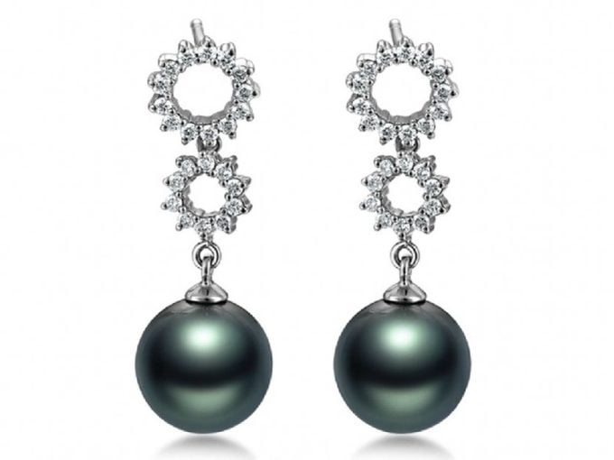 Emeline Tahitian Pearl and Diamond Earrings .50Ct