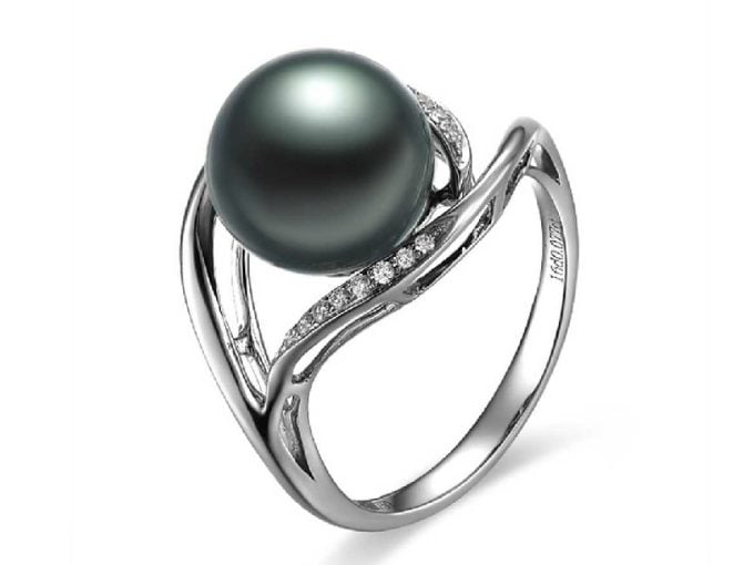 Herve Tahitian Pearl and Diamond Ring