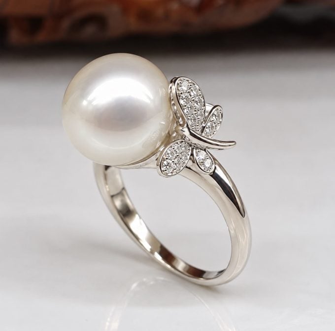 South Sea Pearl and Diamond Butterfly Ring