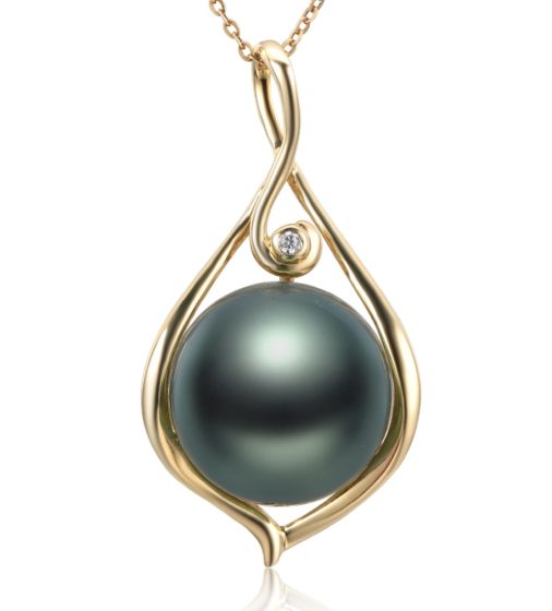 14K Gold Ahern Tahitian Pearl and Diamond Pendant
