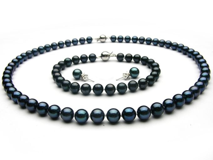 Full Set of 6.5-7 mm Black Akoya Pearls AA+/AAA