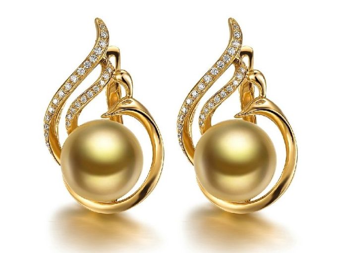 Swan South Sea Pearl and Diamond Earrings