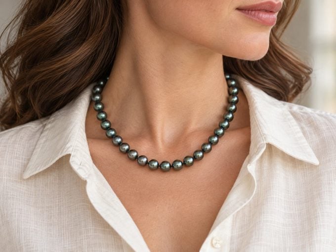 7.5-8 mm Peacock Green Akoya Pearl Necklace