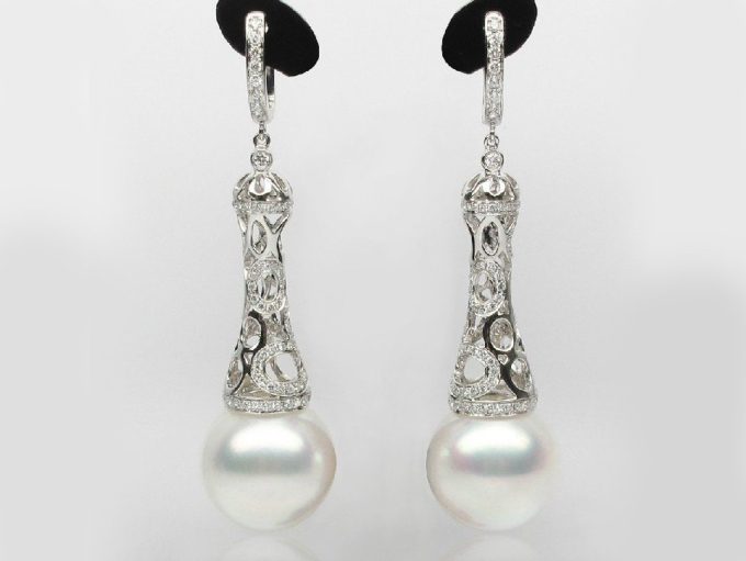 Vanica South Sea Pearl and Diamond Earrings 1.15Ct