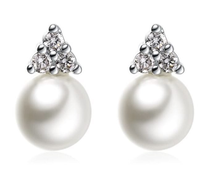 13-14 mm South Sea Pearl & Diamond Stud Earrings