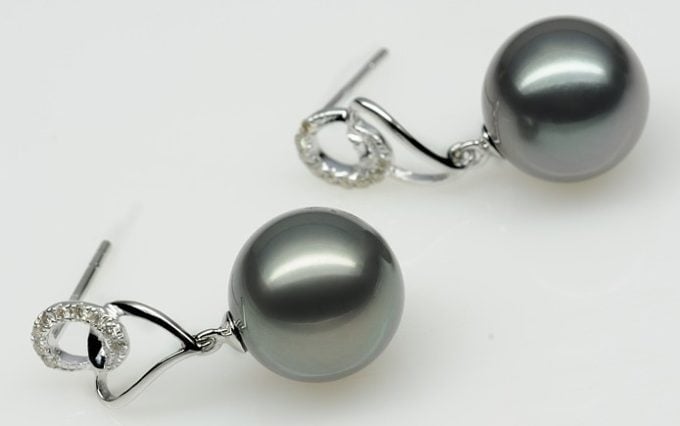 Tahitian Pearl & Diamond Stud Earrings