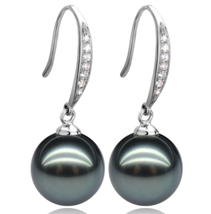 14K or 18K Gold Tahitian Pearl Diamond Chana Earrings