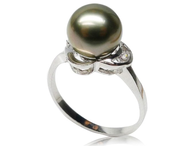 14K Gold Tahitian Pearl and Diamond Jolie Ring