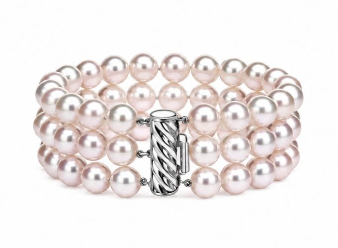 6-6.5 mm Triple Strands White Akoya Pearl Bracelet