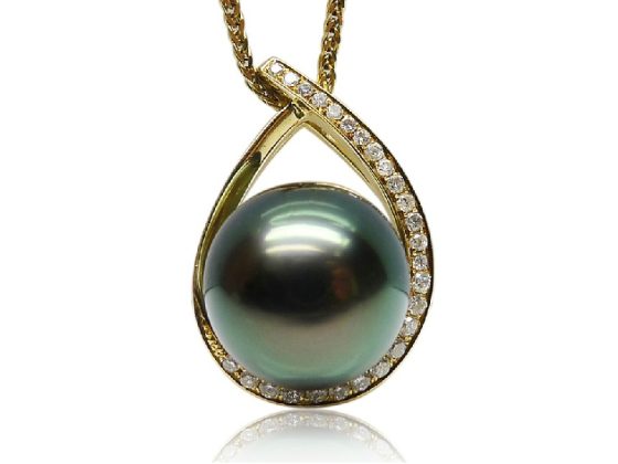 14K Gold Tahitian Pearl Olive Pendant