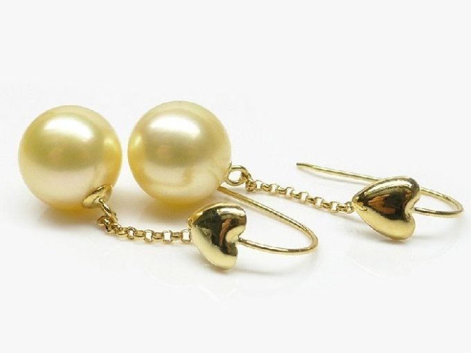 Heart South Sea Pearl Dangle Earrings 18K Gold