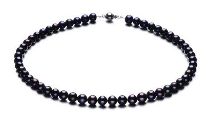 7-7.5 mm Black Akoya Pearl Necklace 14K Gold Clasp