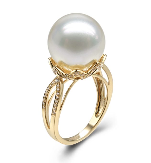 Flower South Sea Pearl and Diamond Ring