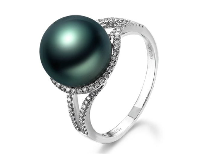 Tahitian Pearl and Diamond Halo Ring