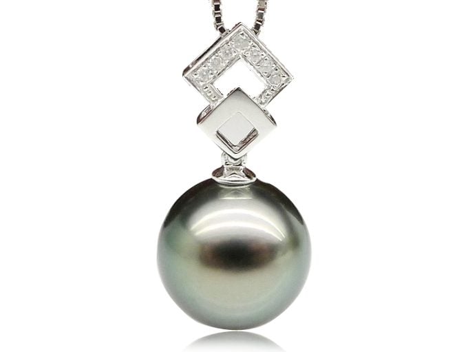 Double Square Tahitian Pearl and Diamond Pendant