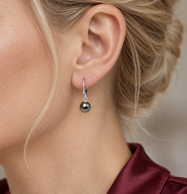 8-8.5 mm Black Akoya Pearl Dangle Earrings