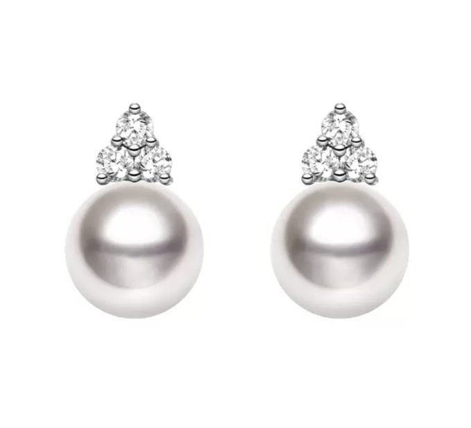 8.5-9 mm Akoya Pearl Stud Earrings 14K Gold & Diamonds