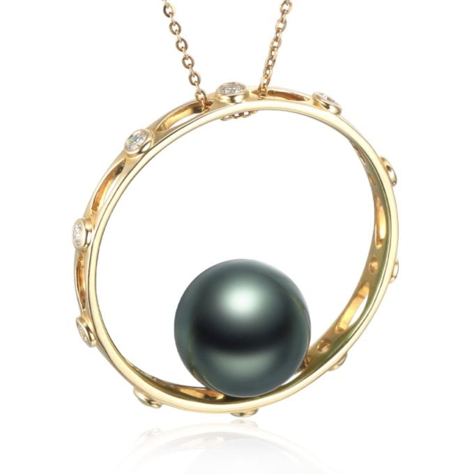 14K Gold Rebecca Black Tahitian Pearl Pendant