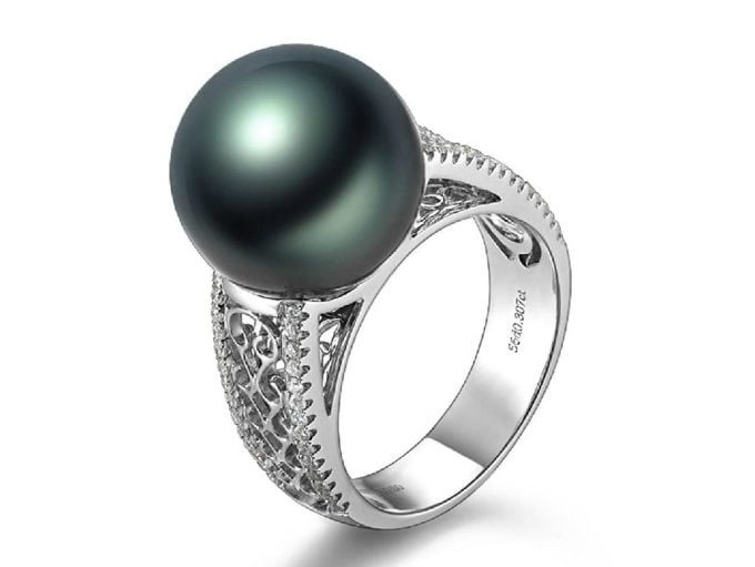Evelyne Tahitian Pearl and Diamond Ring