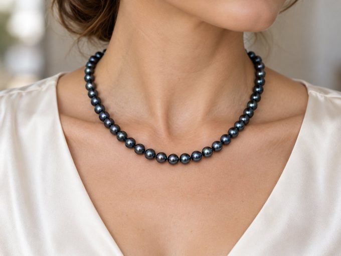 7.5-8 mm Black Akoya Pearl Necklace AA+/AAA