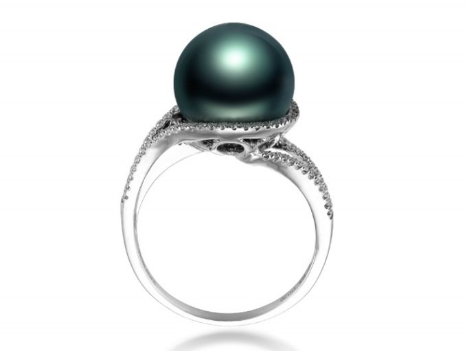 Tahitian Pearl and Diamond Halo Ring