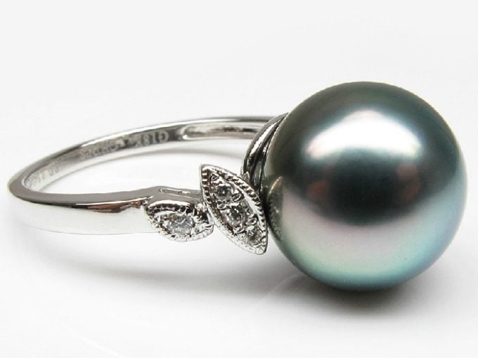 Designer Inspired Tahitian Pearl and Diamond Aila Ring