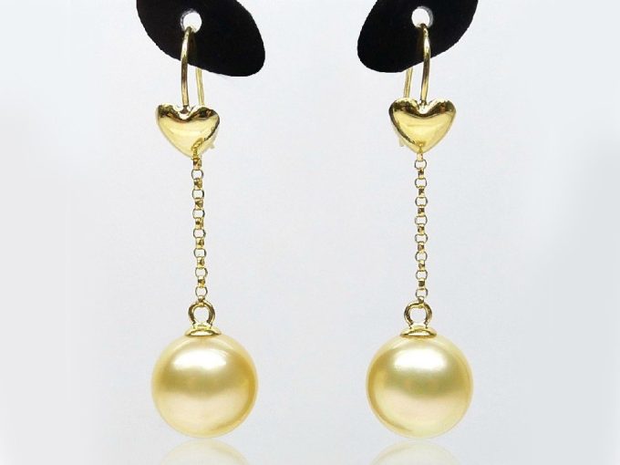 Heart South Sea Pearl Dangle Earrings 18K Gold