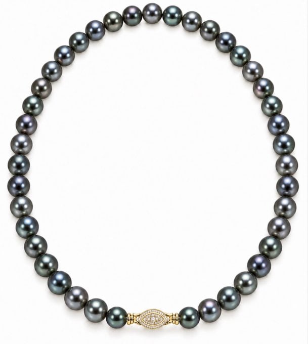 Tahitian 18K Gold Pearl and 0.35CT Diamond Necklace
