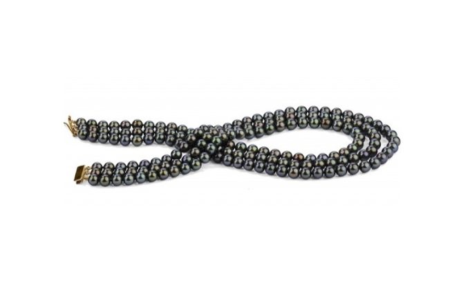8-9 mm Triple Strand Black Pearl Necklace AAA
