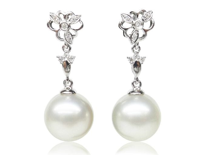 Japanese Cultured Akoya Pearl and Diamond Earrings