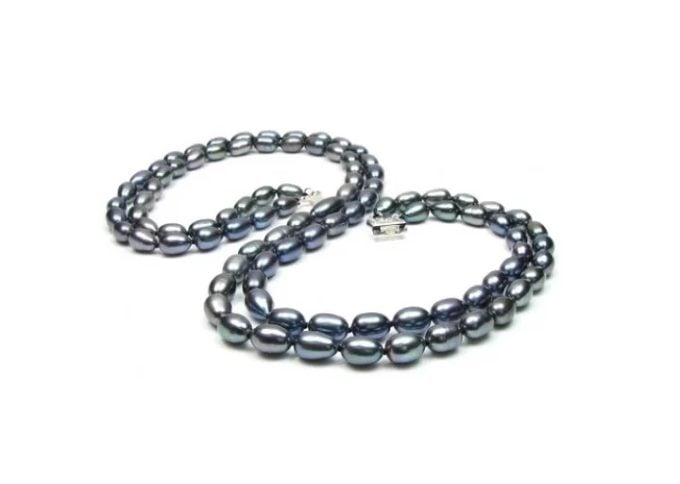 Double Strand Black Freshwater Drop Pearl Necklace