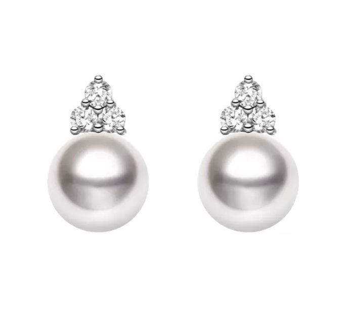 13-14 mm South Sea Pearl & Diamond Stud Earrings
