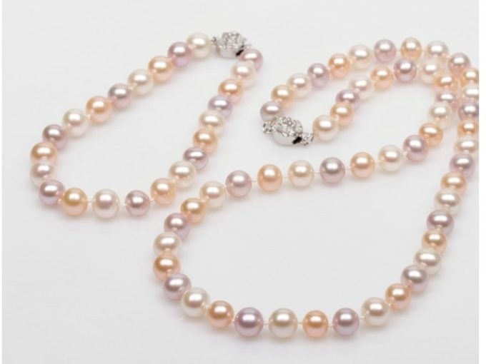 7-8 mm Multicolor Freshwater Pearl Set 14K Gold