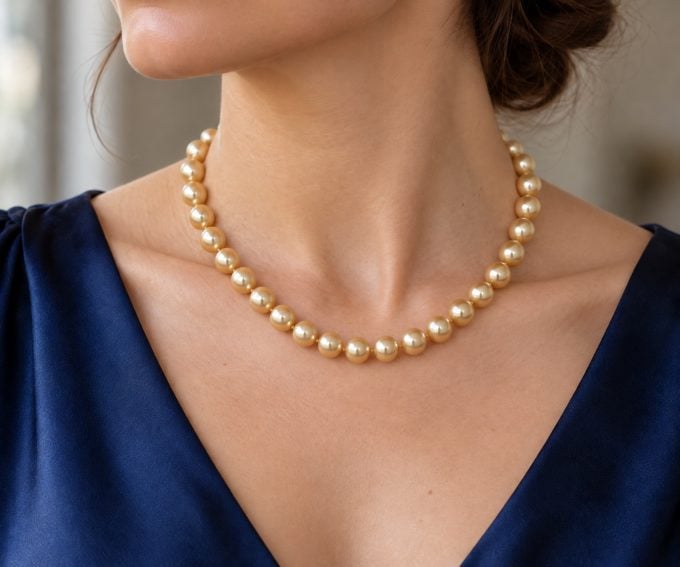 7-7.5 mm Golden Akoya Pearl Necklaces