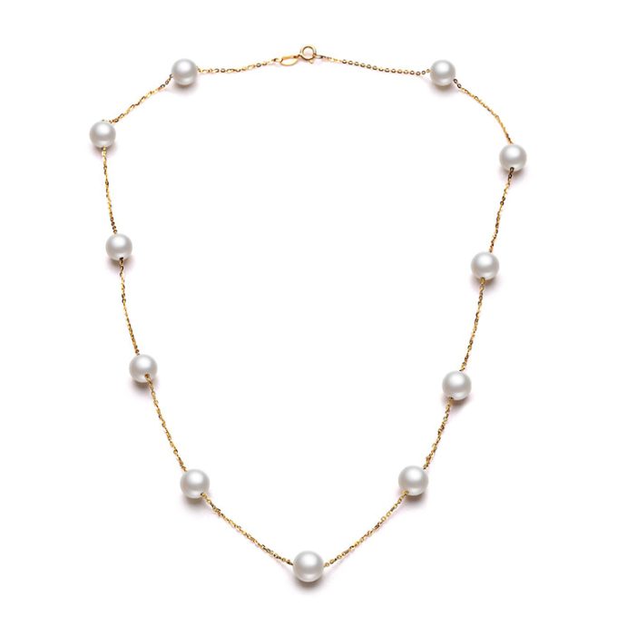 8-8.5 mm White Japanese Akoya Pearl Tin Cup Necklace