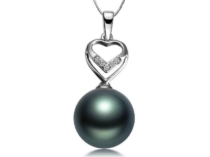 Heart Tahitian Pearl and Diamond Pendant