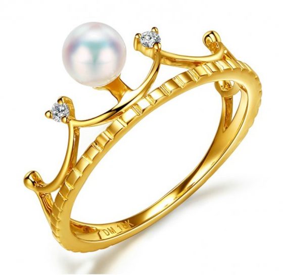 Crown Akoya Pearl and Diamond Ring