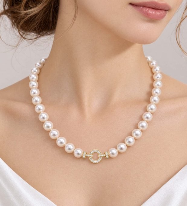 18K Gold AAA South Sea Pearl and 0.48CT Diamond Necklace
