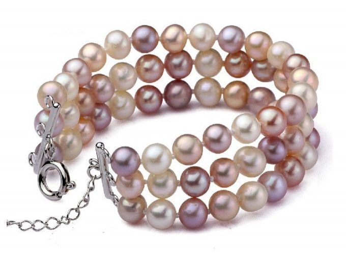 Triple-Strand 6-10 mm Multicolor Pearl Bracelet