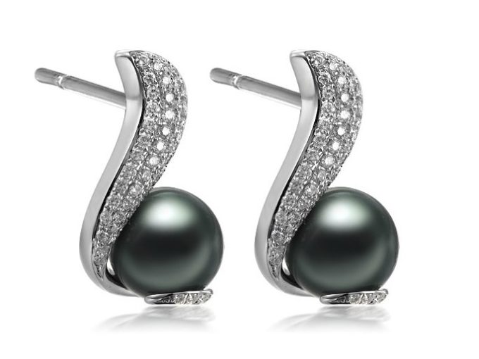 Victorine Tahitian Pearl and Diamond Earrings .65Ct