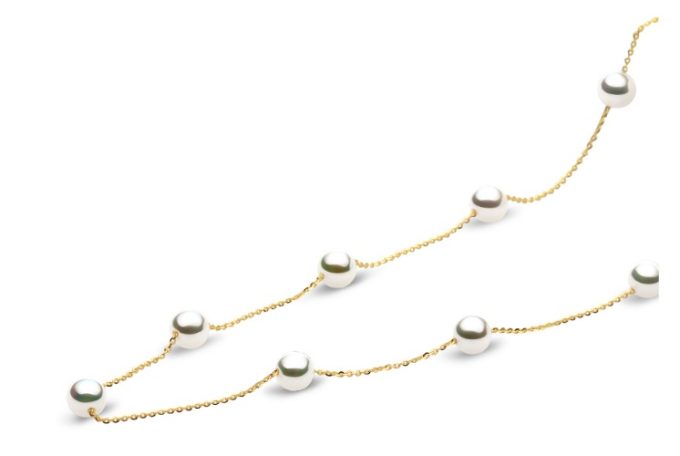 6-7 mm White Japanese Akoya Pearl Tin Cup Necklace